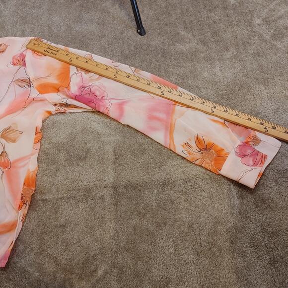 Dress Barn Size Medium M Sheer Floral Flower Pink Blouse Button Up Dressy - Picture 5 of 9